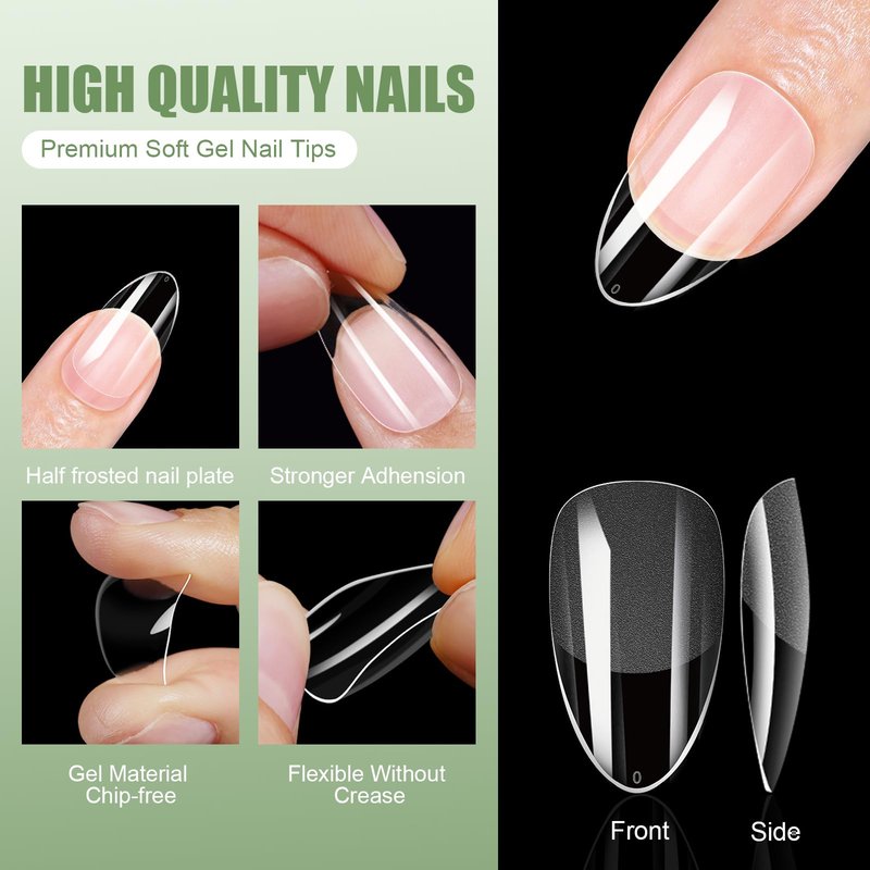 Cycullinyt 480pcs Sculpted Medium Almond Soft Gel Nail Tips, Professional False Nail Tips with Box - 16 Sizes Full Cover Clear Acrylic Press On Fake Nails for Extension Manicure Salon DIY at Home