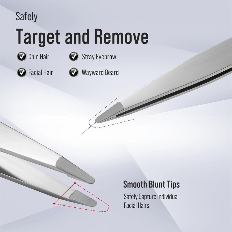 Round Tip Tweezers for Women - Precision Stainless Steel Eyebrow & Chin Hair Removal | Blunt Tip Design