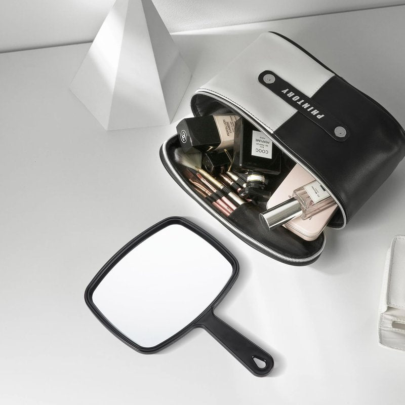 HYOUJIN Hand Handheld Mirror (6.7"×9.4") - Hand Held Small Mirror for Barber and Salon,Handheld Makeup Portable Mirror for Travel, Suitable for Women and Men(Black)
