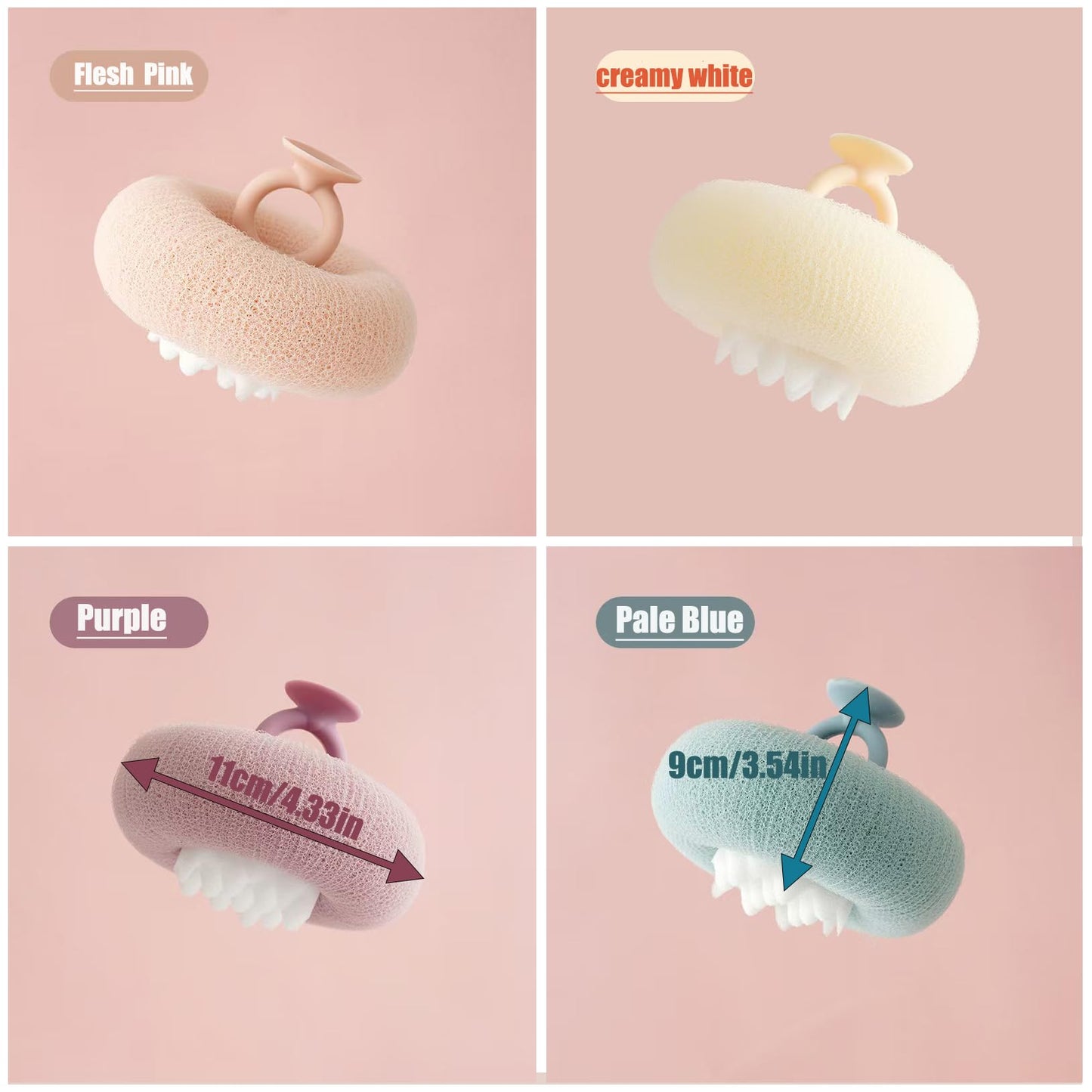 Super Soft Sunflower Suction Cup Bath Ball, New Upgraded 2-in-1 Sunflower Ball Exfoliating Bath Sponge Cleaning Brush, Mesh Shower Body Sponge Accessories for Women, Men (4 Color)