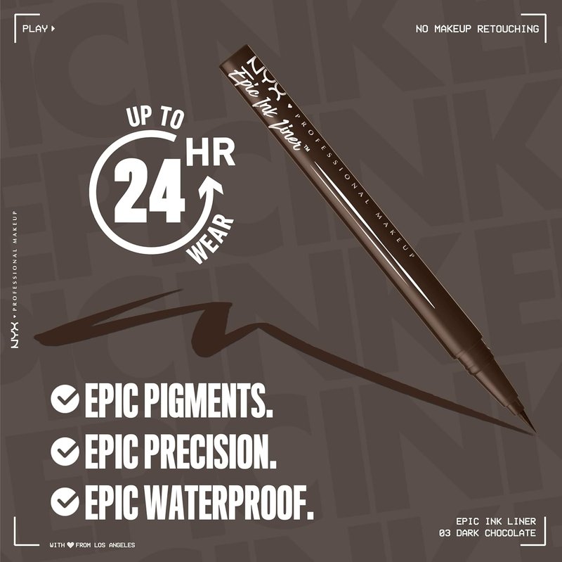 NYX Epic Ink Liner - Waterproof Liquid Eyeliner with Vegan Formula | Dark Chocolate Matte