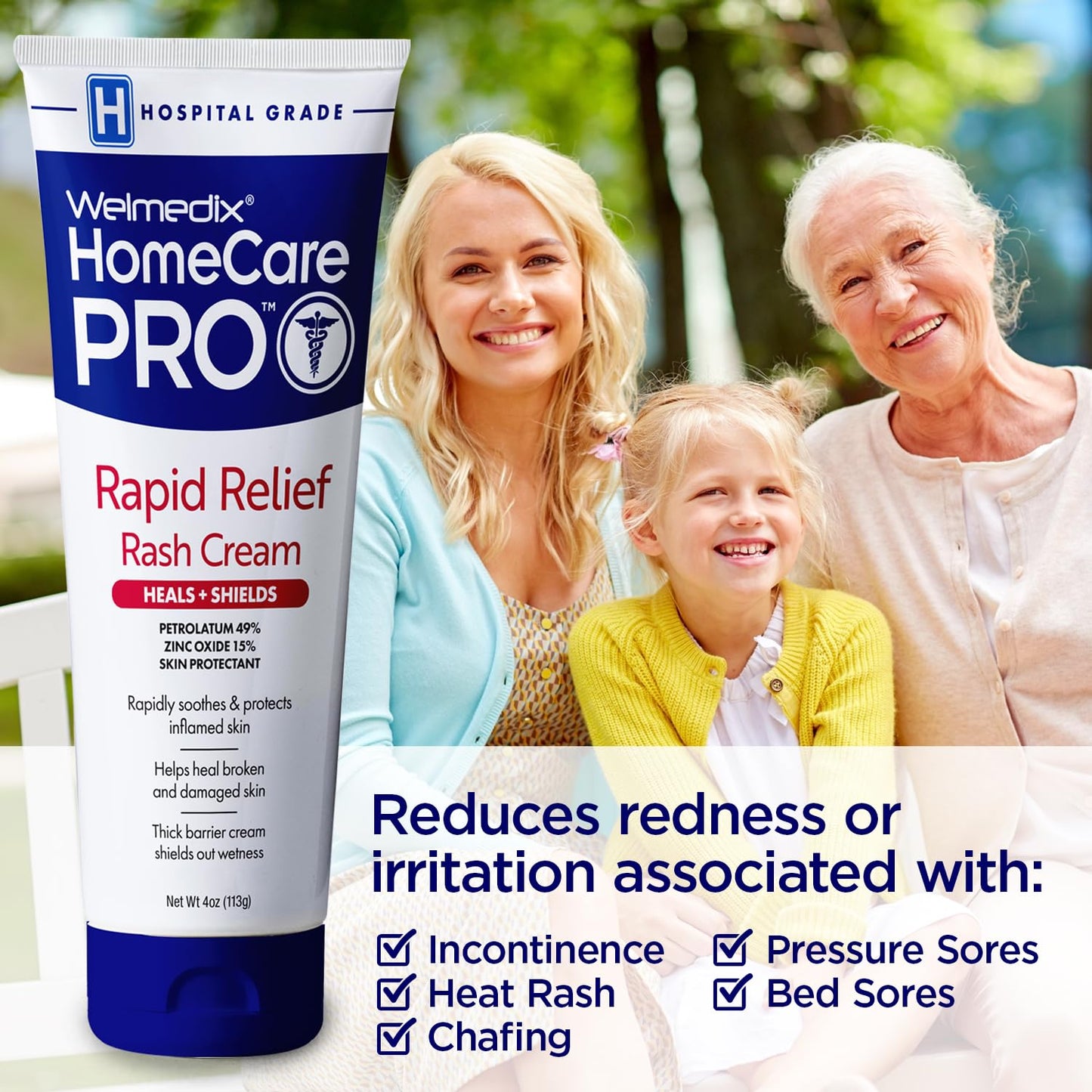 Welmedix Adult Diaper Rash Cream - Zinc Oxide Cream & Moisturizing Skin Barrier Cream, Maximum Strength Diaper Rash Cream for Adults, Skin Protection Ointment - 4oz, Pack of 3