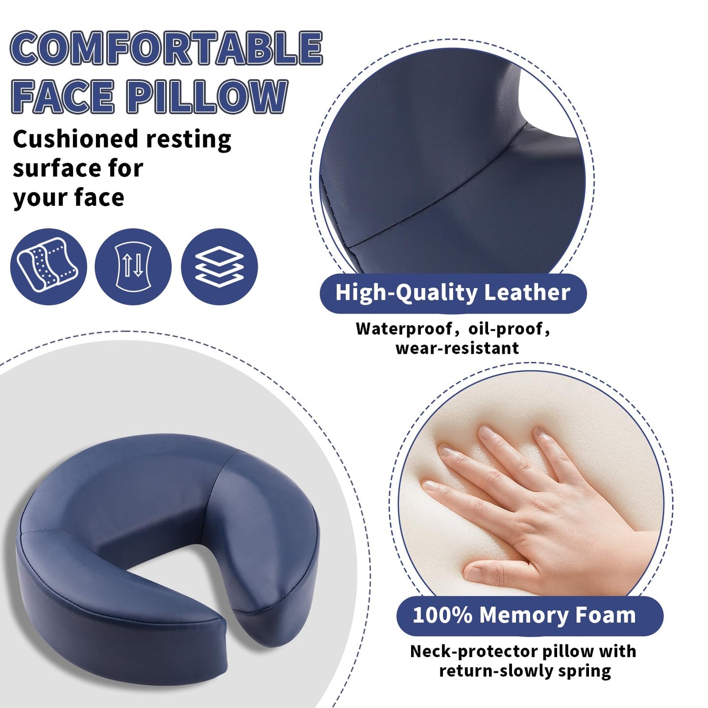 TOROKOM Adjustable Headrest Face Pillow Cradle, Massage Home Mattress Top Massage Kit Face Pillow Cradle & Face Cushion Support Bracket（Blue）