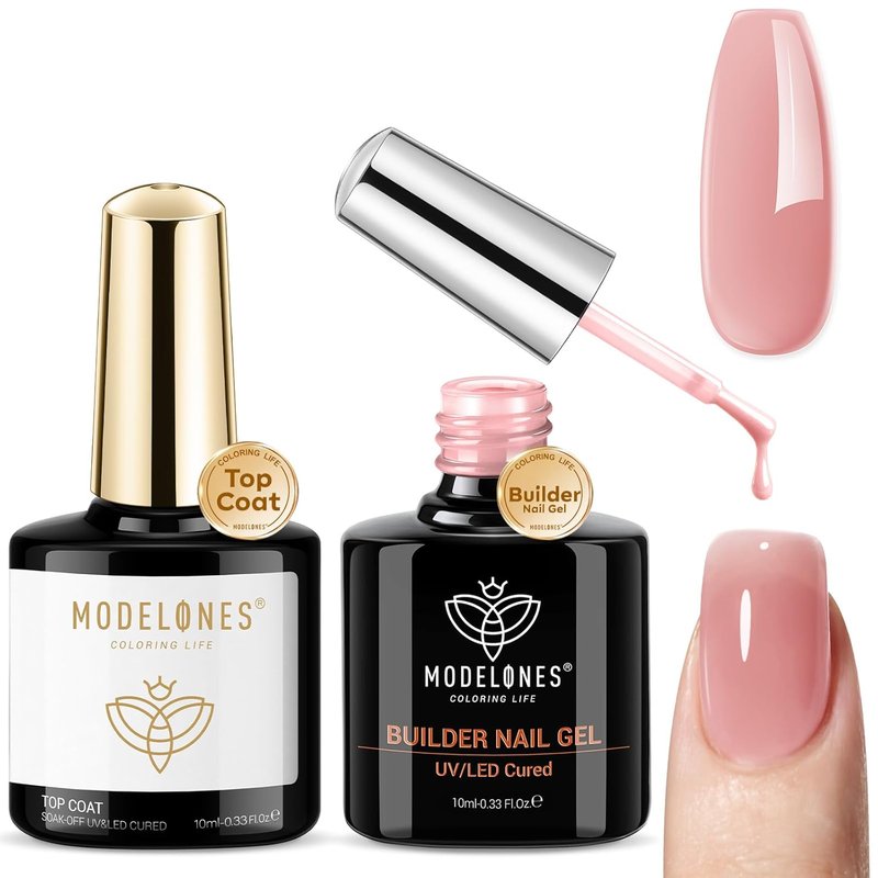 Builder Nail Gel - 8-In-One Nude Pink Acid-Free Formula | Thickening Apex Finish, 10ml for Home DIY Salon