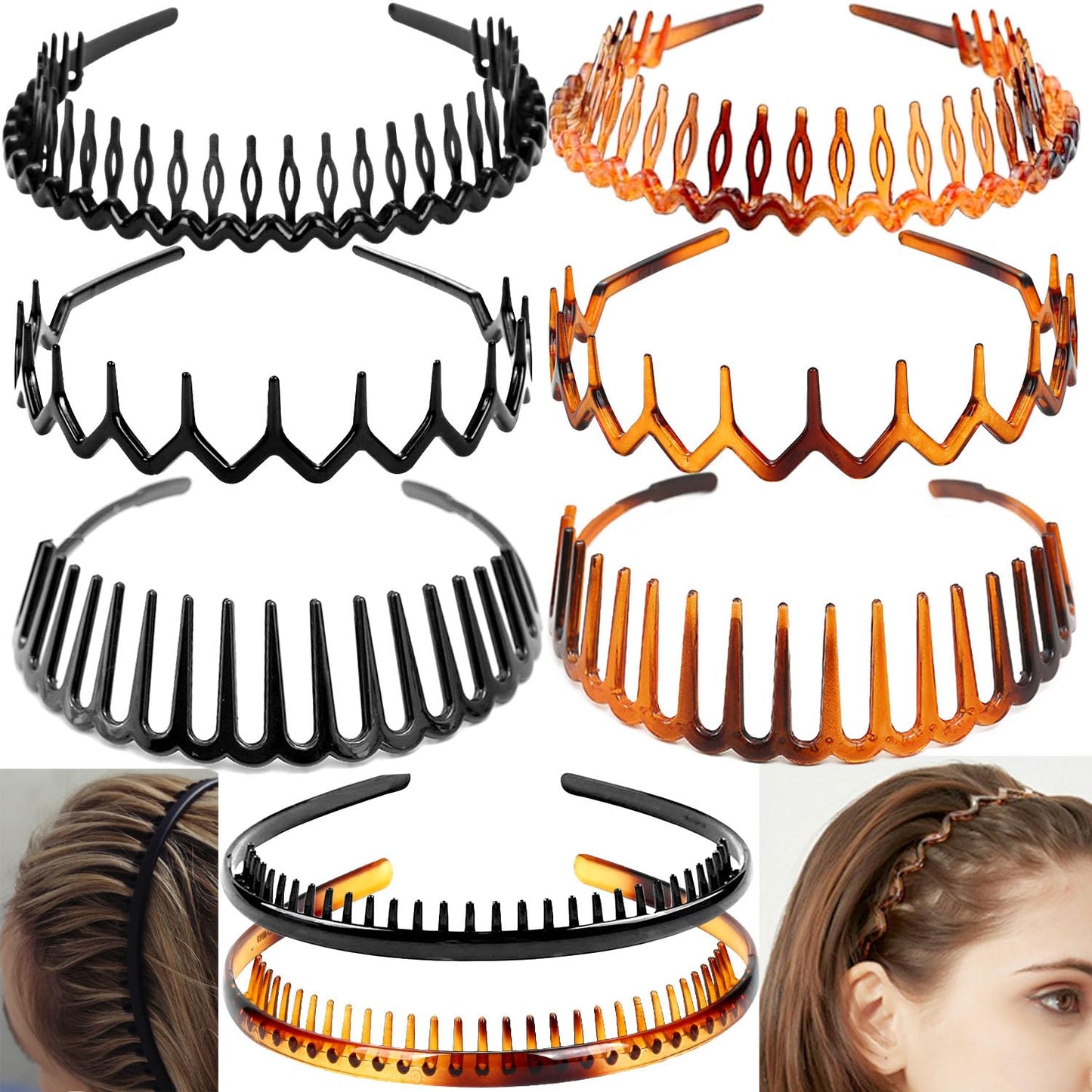 Ultimate 8-Piece Black Plastic Headbands Set - No Slip Design for Women, Men & Teens | Effortless Hair Accessories