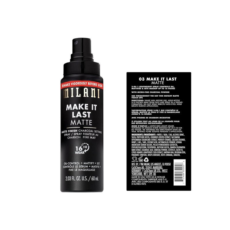 Milani Setting Spray & Primer - Oil Absorbing Charcoal Formula for Oily Skin | 2 Pack