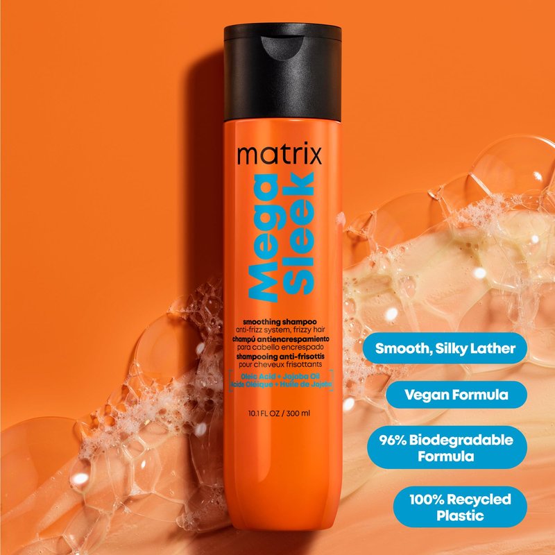 Matrix Mega Sleek Anti-Frizz Shampoo - 96H Frizz Control, 12x Smoother Hair, and Professional Hydration, 10.1 Fl Oz