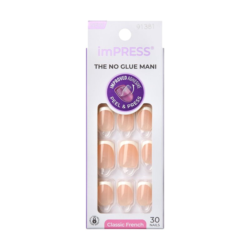 Kiss Impress No Glue Mani Press On Nails, French, 'Model', White, Short Size, Squoval Shape, Includes 30 Nails, Prep Pad, Instructions Sheet, 1 Manicure Stick, 1 Mini File