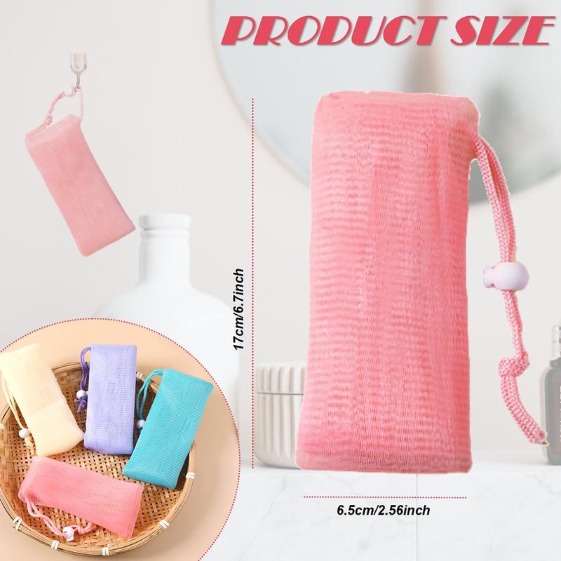 Doromy 10Packs Exfoliating Mesh Soap Bag Mesh Saver Pouch Bubble Foaming Nets Pocket Drawstring Foaming Net Soap Bag for Shower Body Facial Cleaning Tool Random Color