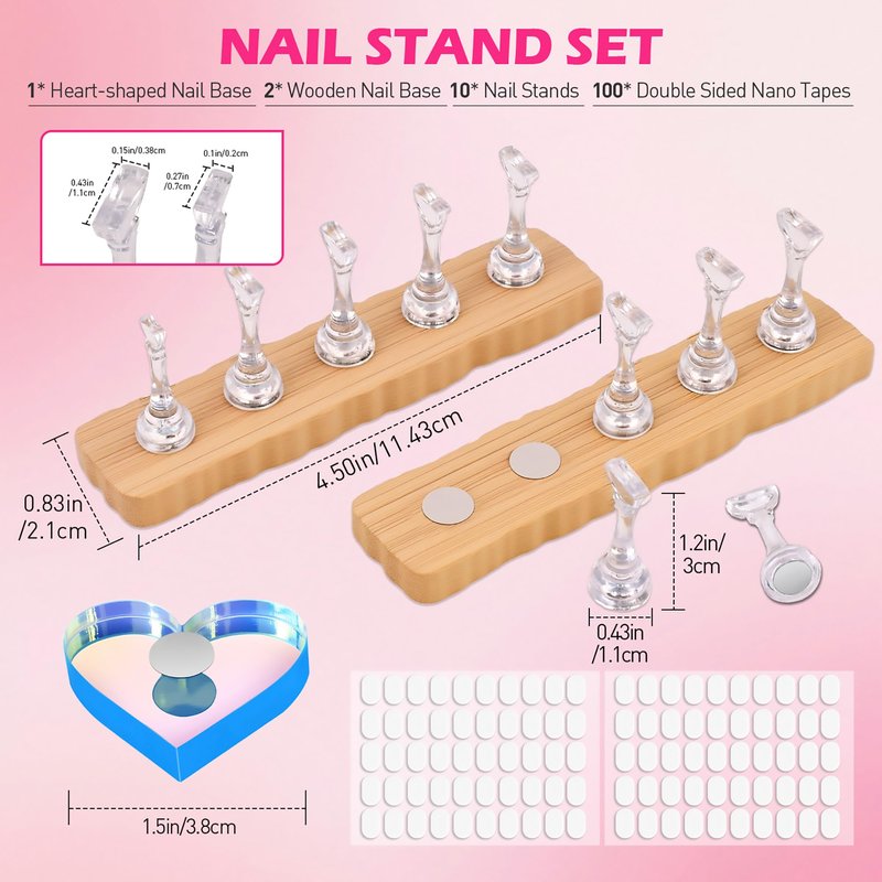 BAGTeck Nail Stand for Press Ons, Nail Holder for Painting Nails, 2 Set Press on Nail Holder, 1 Heart Shaped Acrylic Magnetic Fake Nail Stands for Nail Art Display Home Salon DIY Supplies