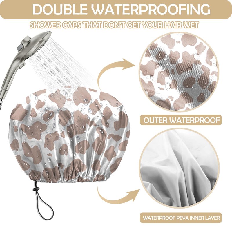 BHAHB 2 PCS Shower Cap Reusable Waterproof Double Layer Elastic Adjustable Hair Bath Caps Cute Aesthetic for Women Girls-Leopard
