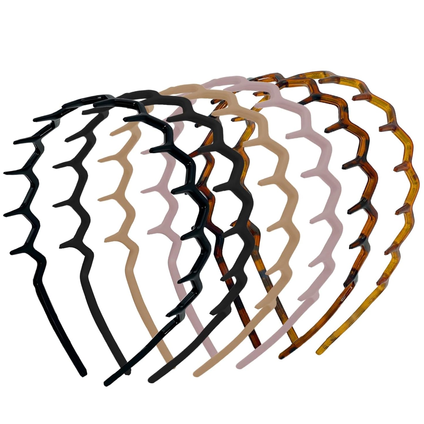 Zig Zag Headbands for Women - Non-Slip Plastic Hair Bands | 6 Pack, 90s Retro Style Hair Accessories