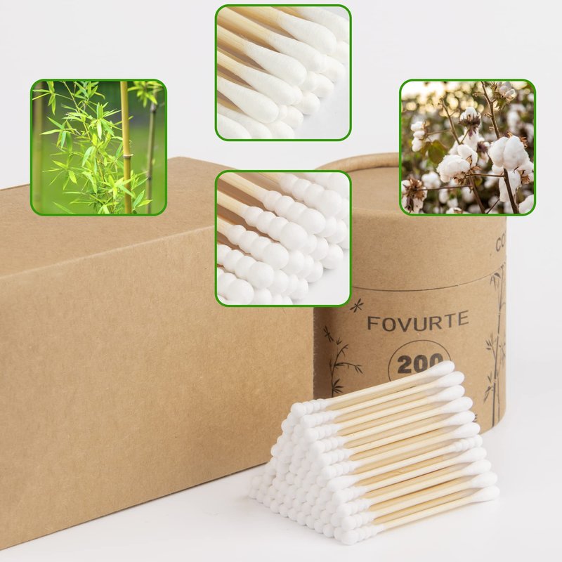 Bamboo Cotton Swabs 400 Count - Spiral&Round Double Tips Cotton Swabs, Organic Wooden Cotton Buds for Ears, Natural Bamboo Ear Wax Removal Sticks for Cleaning, Makeup, Travel