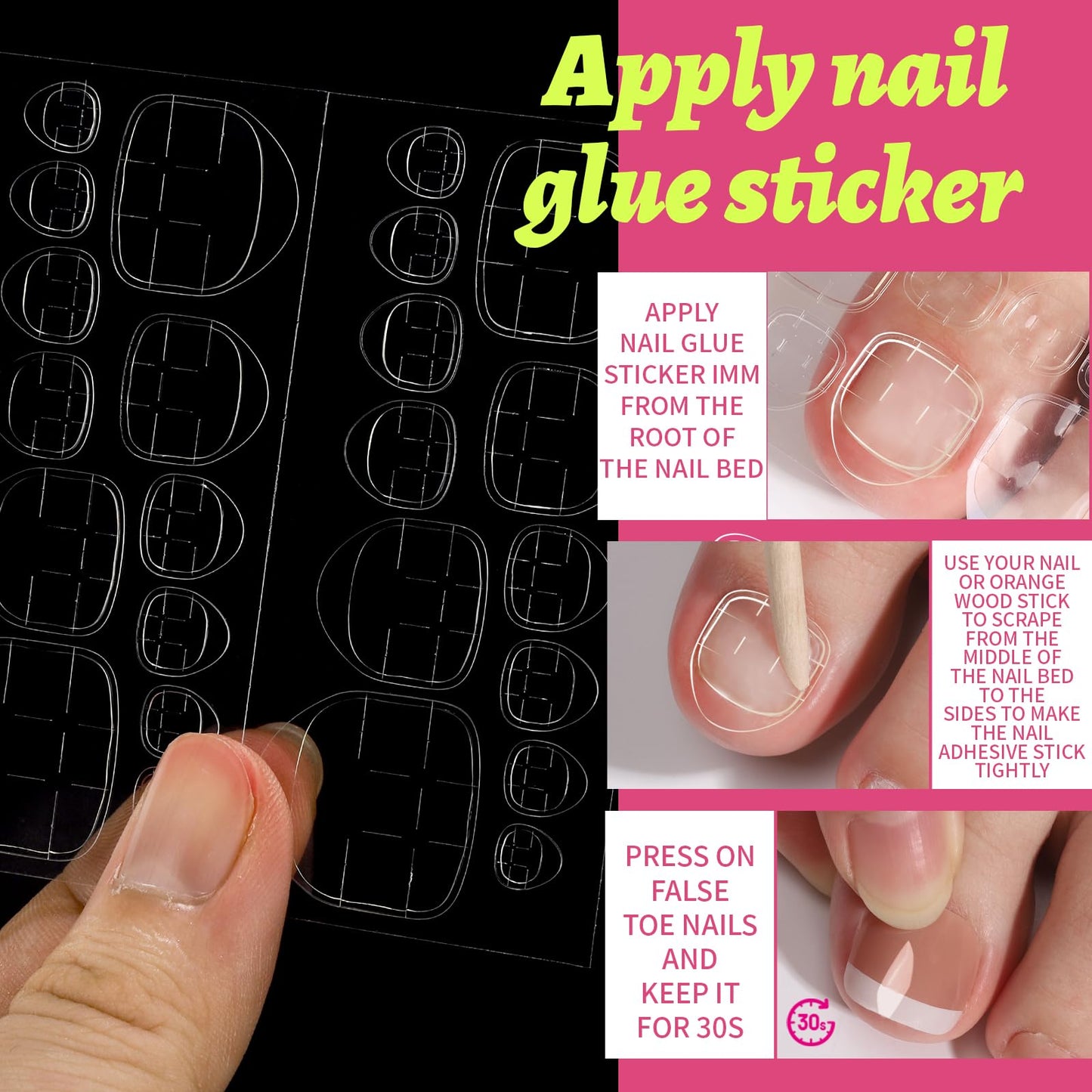 Teenitor Press On Toenails for Women, 144pcs French Tip Press On Nails for Toe With Nail Glue, 6 Sets Toe Nail Tips Glue on Toe Nail Press Ons, Fake Toe Nails Press on French Tip Toe Nails