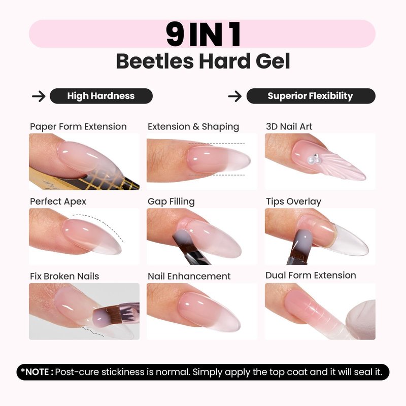 Beetles HEMA-Free Hard Gel-Dewy Breeze 1 oz 9 in 1 Nail Extension,Sculpting,Building Apex & Nail for Pros,Clear Builder Nails Gel,High Hardness, UV & LED Lamp Needed