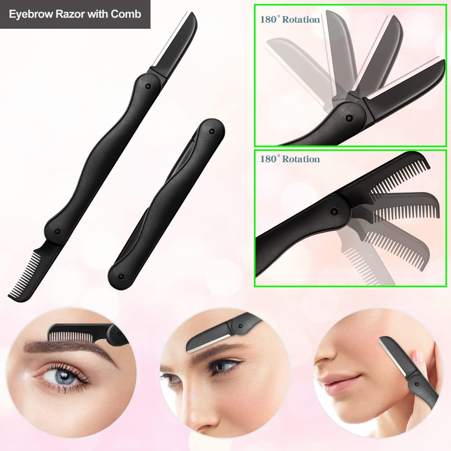 Sunuly Eyebrow Razor, 7 in 1 Brow Kit, Eyebrow Trimmer Set Including Brow Razors, Brush, Scissors, Tweezers, with Plastic Box for Women Men Eyelash Facial Grooming