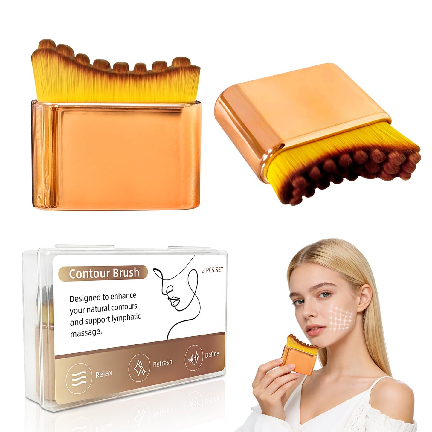 [Upgraded] 2 PCS Facial Lymphatic Contour Face Brush – Rounded Edge & Soft Bristles Sculpting Tool for Face, Lymphatic Drainage-Inspired Massage Brush for Skincare Routine