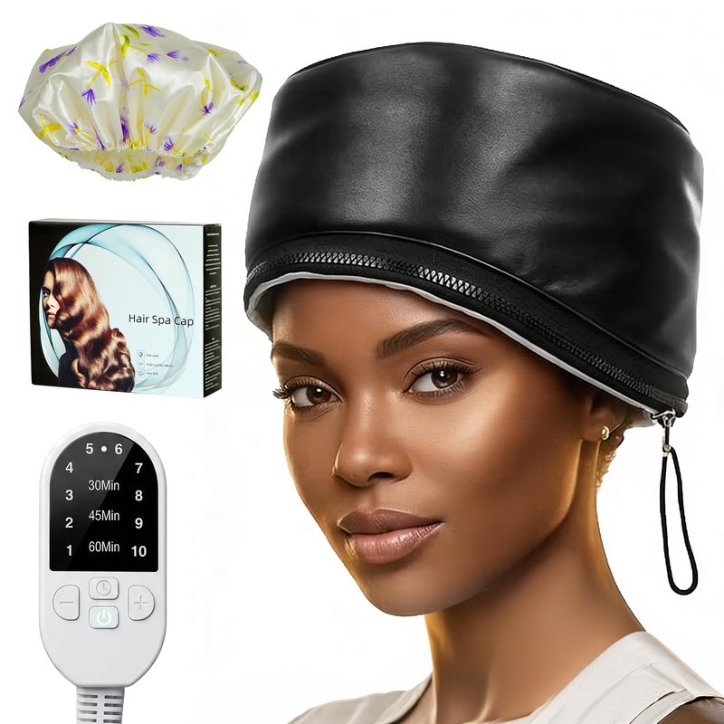Kingsteam-Heat Cap for Deep Conditioning, 10 Heat Levels & 3 Timer Settings Deep Conditioning Hair Cap, PU Leather Heated Cap for Curly Hair, Natural Hair, & Braids, Home Use