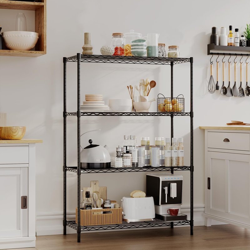 4-Tier Wire Storage Shelves - Heavy-Duty Metal Rack | Adjustable | 36x14x54 | Black | Holds Up to 1000 lbs | No-Tool Assembly