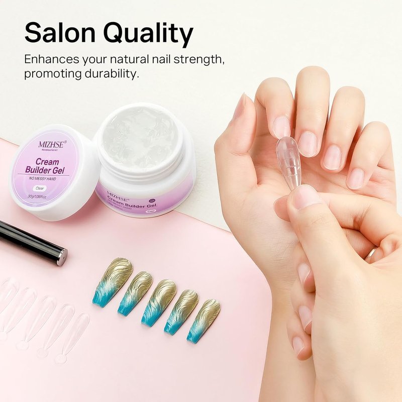 MIZHSE Nail Builder Gel - 30g Clear Hard Extension Strengthener for 3D Nail Art | DIY Sculpting Kit with Dual Forms & Brush