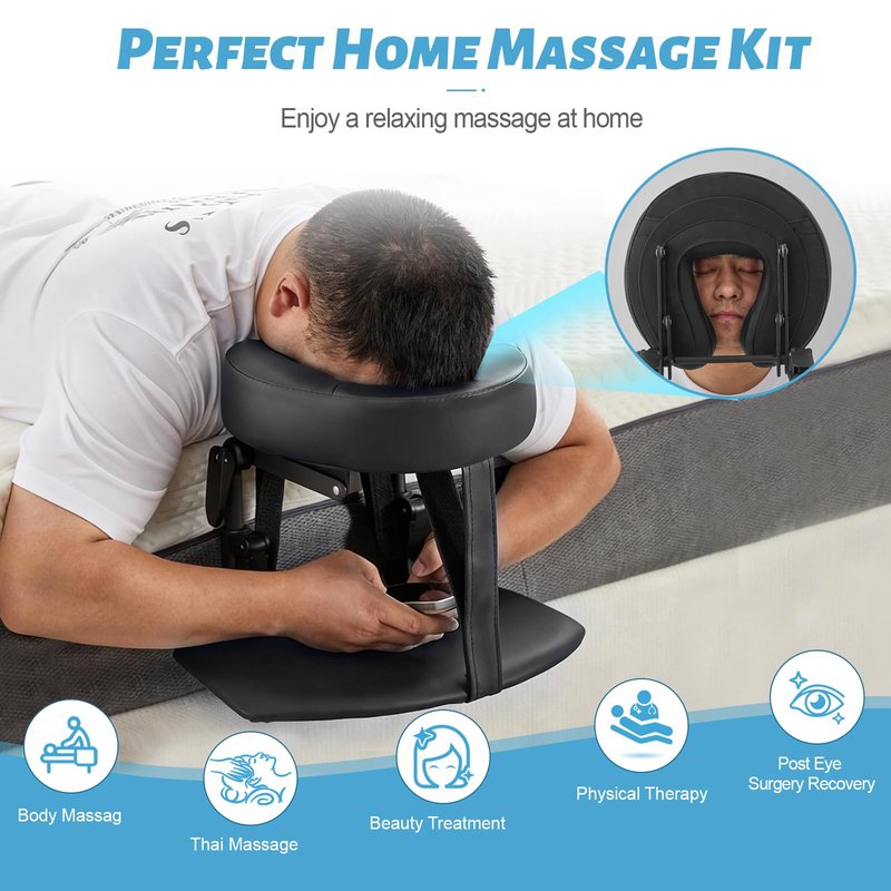 HoMove Massage Headrest for Bed, Adjustable Massage Face Cradle at Home, Portable Bed Massage Head Holder, Massage Table Head Rest for Salon Spa, Face Down Pillow After Eye Surgery, Black with Armrest