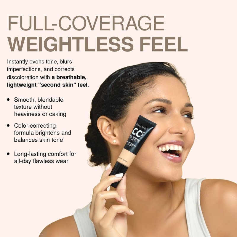 Palladio Full-Coverage CC Cream - Oil-Free Color Correction with Peptides & Vitamin C | Tan 41N