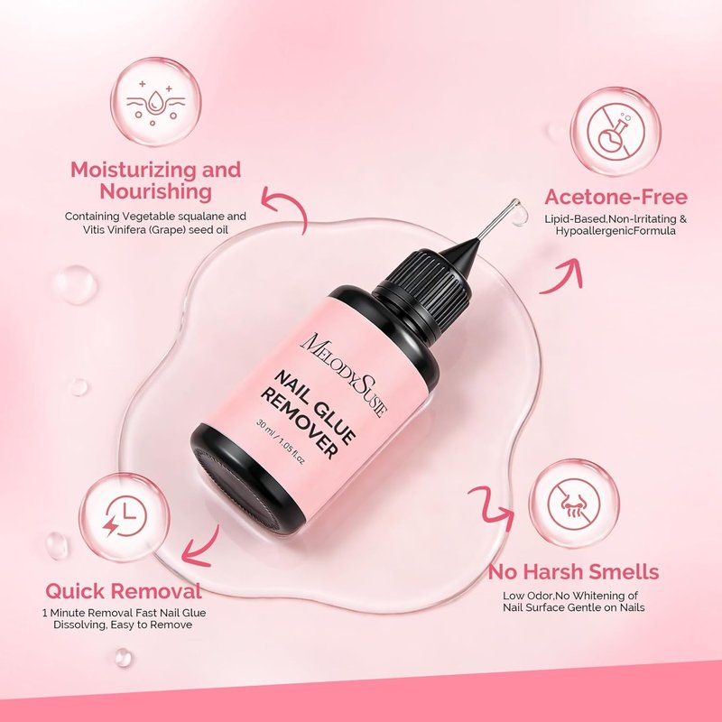 Nail Glue Remover - 30ML Acetone-Free Solution for Press-On Nails | Gentle Multi-Functional Formula