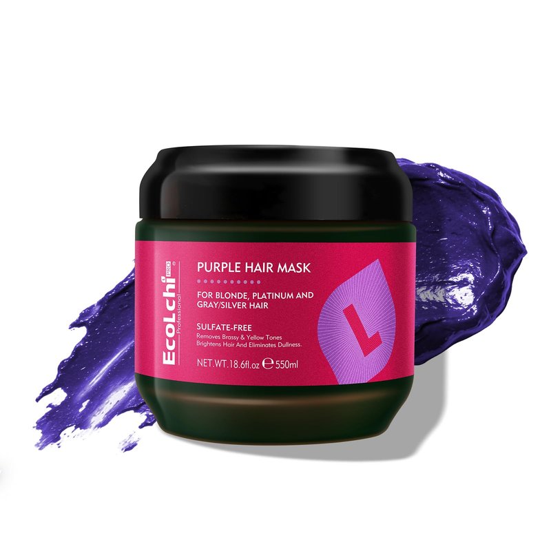 ECOLCHIPRO Collagen Shea Butter Purple Hair Mask Deep Repair Conditioning Collagen Shea Butter Purple Hair Treatment for Blonde Silver Gray Highlighted Hair 18.6 oz 550ml | Sulfate-free