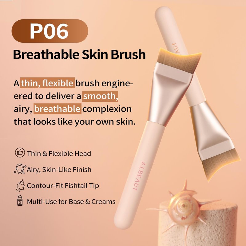Albeaut Untra-thin Flat Foundation Brush, Spatula Foundation Brush for Liquid Makeup Synthetic Bristles Base Makeup Brush for Seamless Application, Vegan & Cruelty-free P06