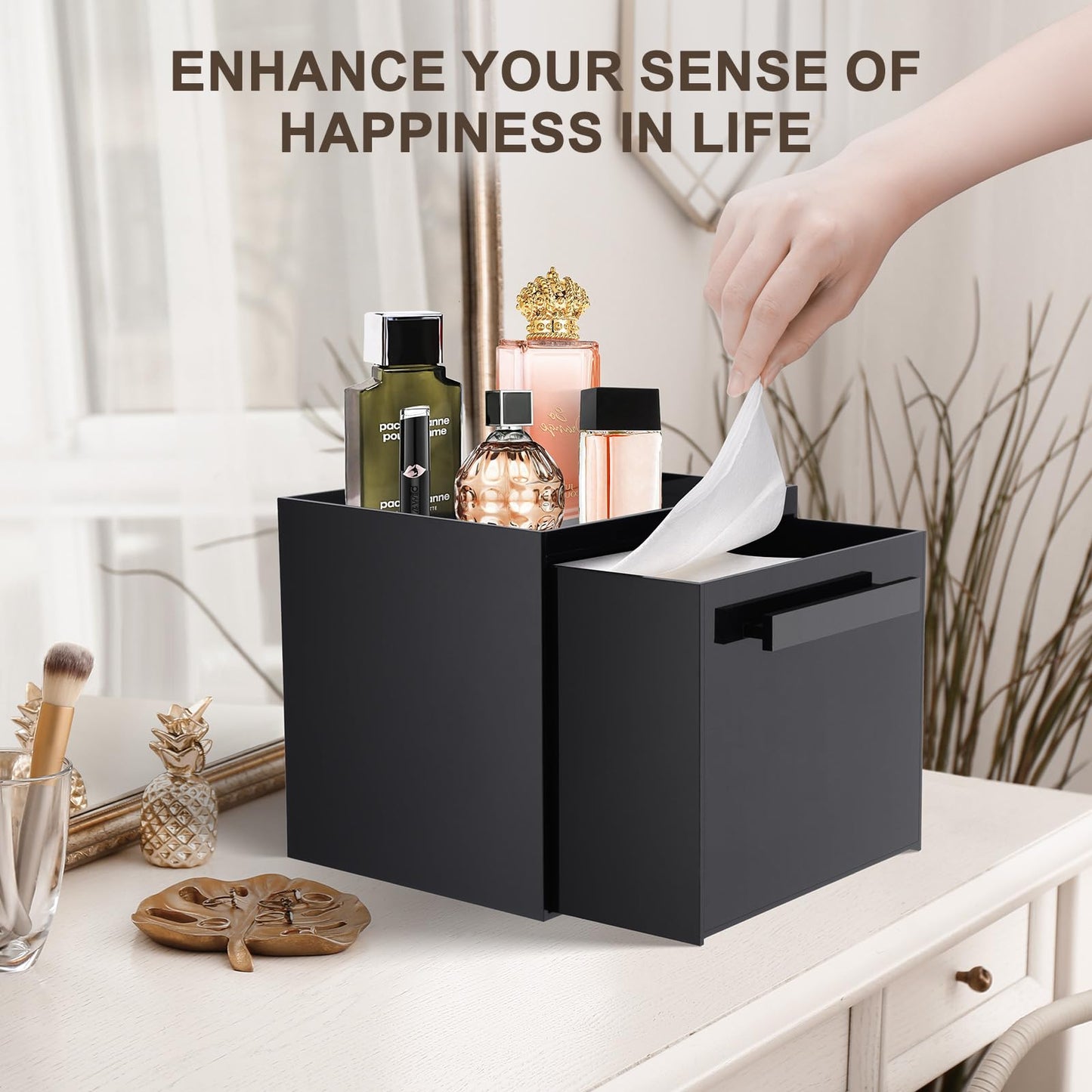 TAINESS Disposable Face Towel Storage Box Compatible with Clean Skin Club Clean Towel XL Acrylic Cosmetic Organizer Container Box Facial Towels Holder with Drawer Wall-Mounted (Glossy Black)