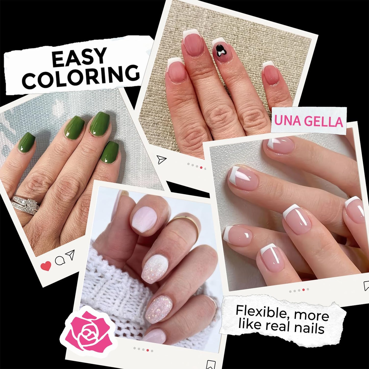 UNA GELLA Extra Short Coffin Nail Tips - 216pcs Full Cover Acrylic Press-On Nails | 12 Sizes Available
