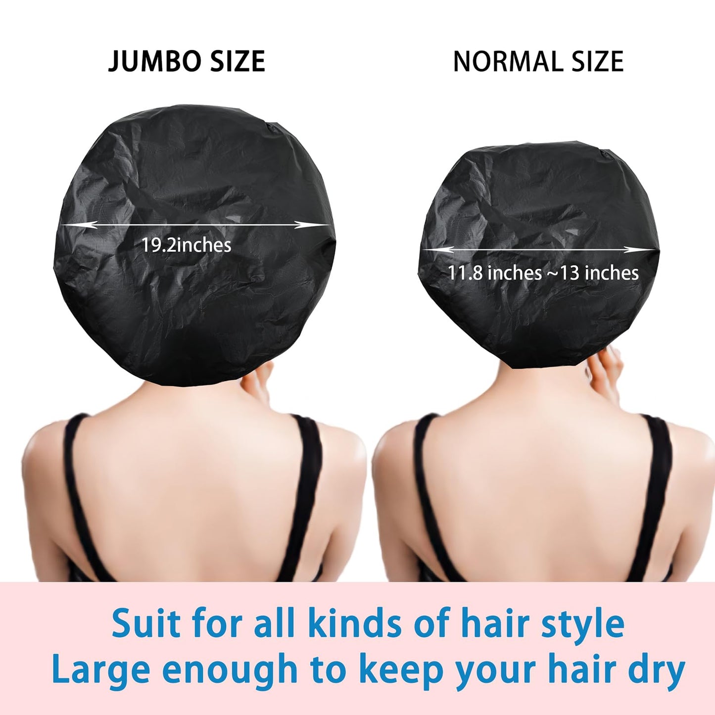 Extra Large Shower Cap 2 PCS Waterproof Shower Caps for Women, Super Jumbo Shower Cap, Reusable Super Large Bath Caps Hair Cap for Long Thick Curly Hair, Locs, Twist Braids - Black + Pink