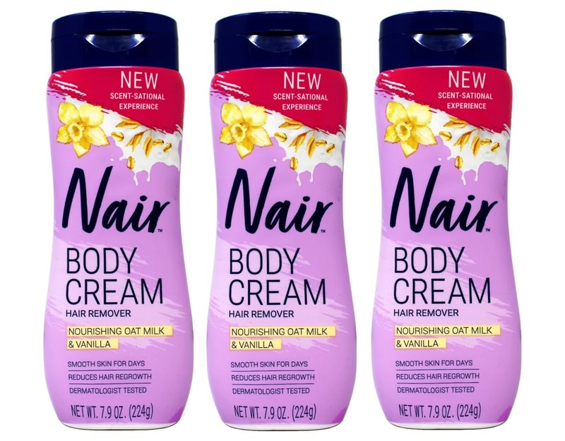 Nair Body Cream Hair Remover - Nourishing Oat Milk & Vanilla, Dermatologist Tested, 7.9 oz (Pack of 3)