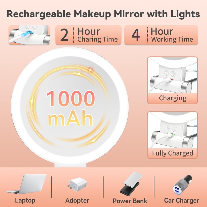 Makeup Mirror with Lights - 1X/30X Magnifying, Adjustable 3 Color Light | Rechargeable, Smart Memory, Perfect Gift for Women