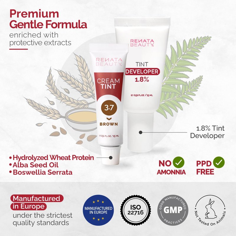 RB RENATA BEAUTY Tint Kit – Cream Hair Dye Kit with Developer and Application Brush for Spot Coloring - Covers Gray Hairs, Smudge-Proof, Long-Lasting Up to 4 Weeks, 20 Applications [Brown]