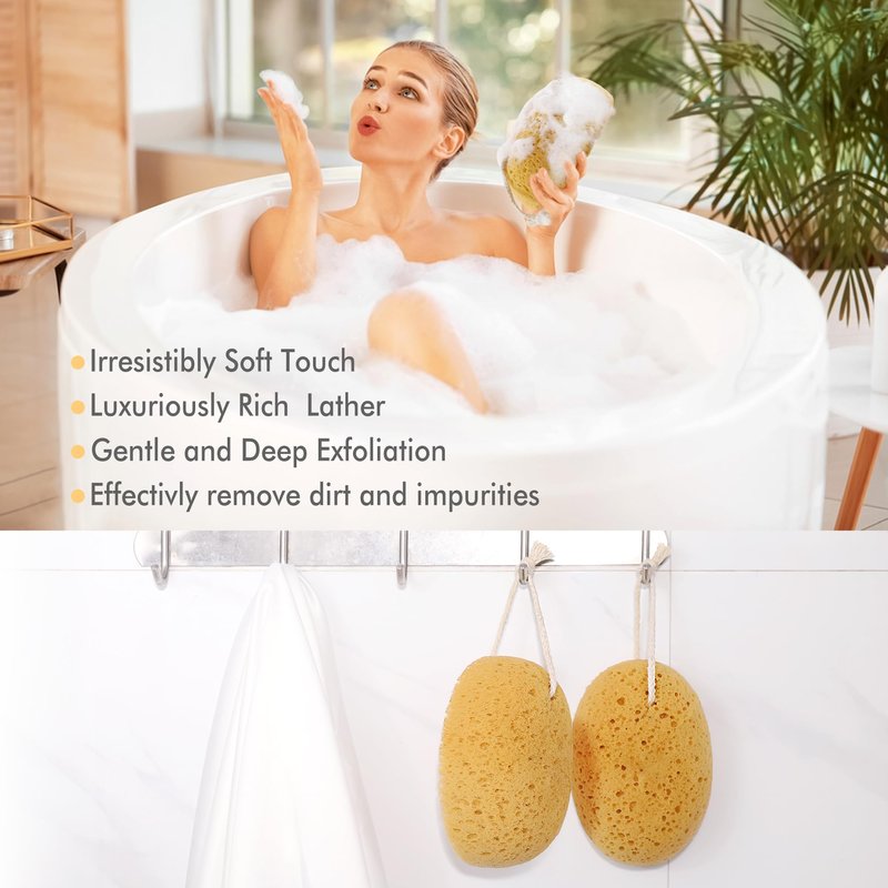 Azymi Bath Sponge, 2Pcs Large Shower Sponges for Women Men, Exfoliating Sponge Face Body Puff with Dense Foam for Gentle & Deep Cleansing, Ultra-Soft for Sensitive Dry Skin