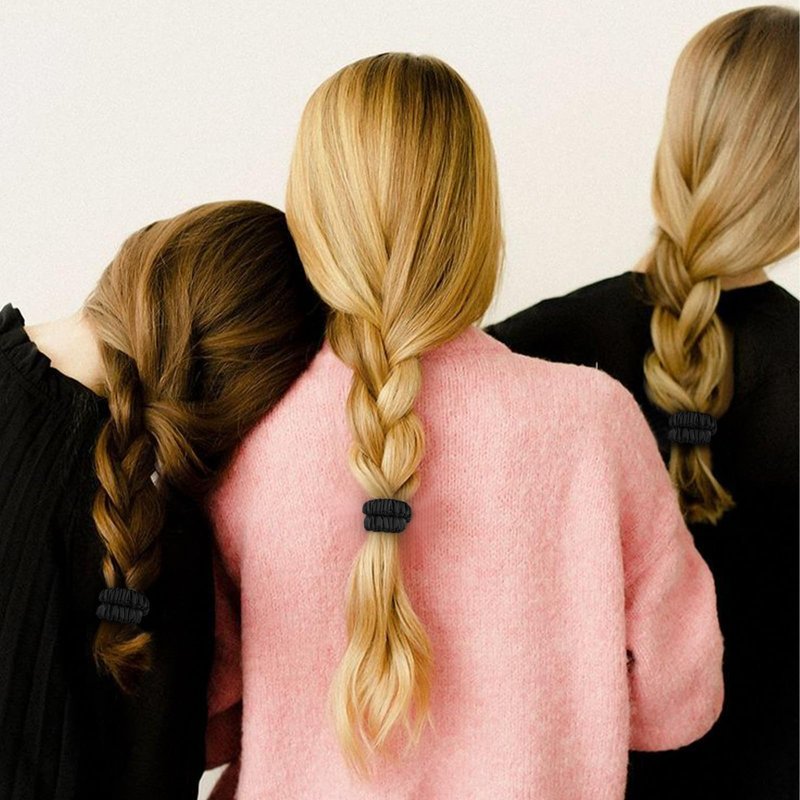 Mulberry Silk Scrunchies 4 Pack - Non Slip, Black Small Thin Silk Scrunchies for Women, Sleepy Ties for Thick Hair