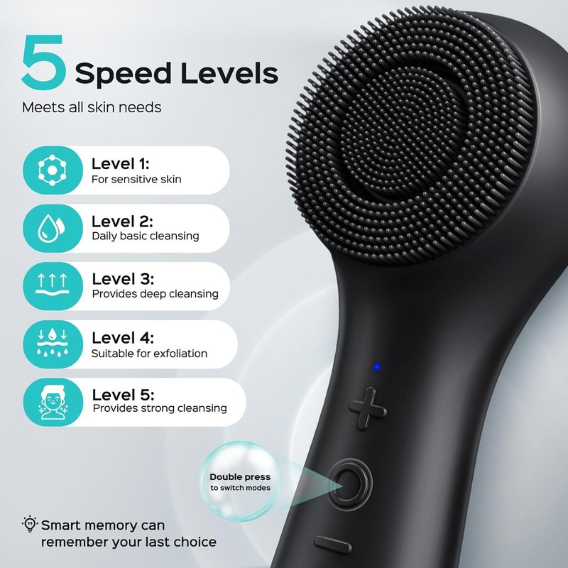 COSLUS Facial Cleansing Brush - 2 in 1 Spin & Vibration Silicone Exfoliator | Waterproof Electric Face Scrubber for All Skin Types