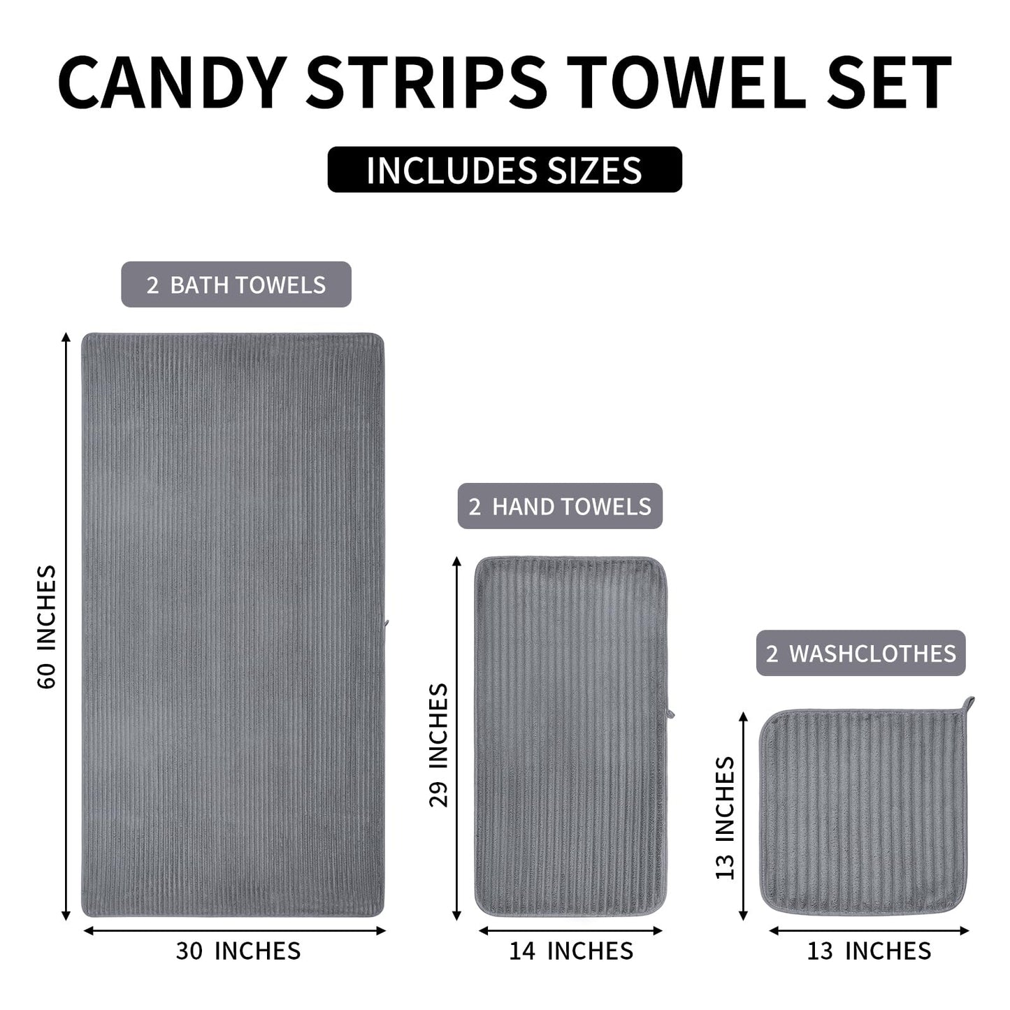 NALIVO 6-Piece Bath Towel Set(30"x60"), 2 Large Bath Towel Sheets, 2 Hand Towels and 2 Washcloths - Highly Absorbent Quick Dry Microfiber,Ultra Soft Towel Set for Bathroom (Grey)