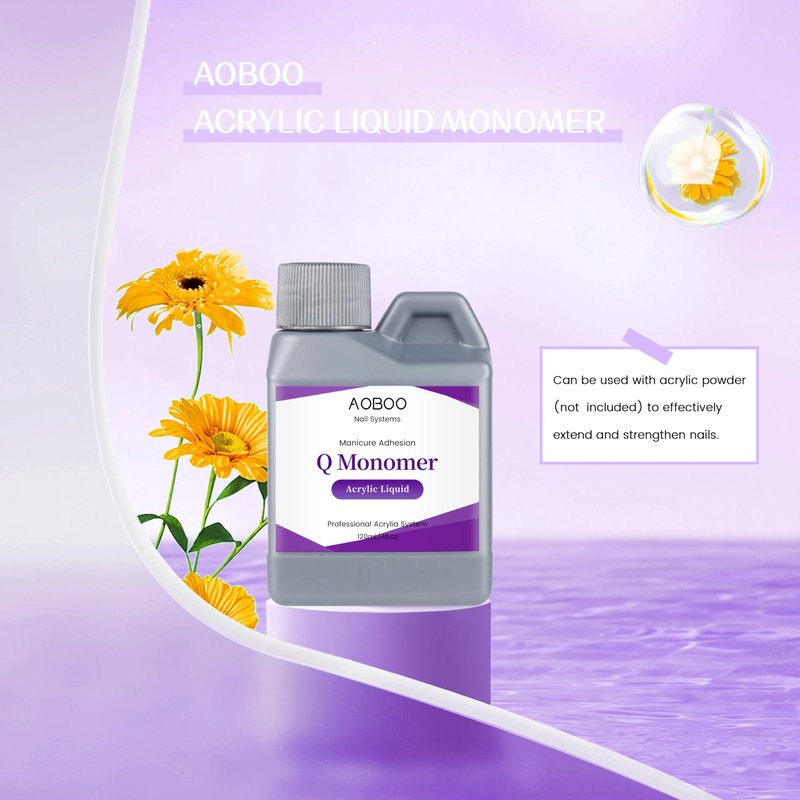 AOBOO Acrylic Liquid Monomer Kit 120ml/4fl.oz Monomer Acrylic Nail for Nail Arts with 3pcs Acrylic Nail Brush Nail System Nail Extension Nail Liquid Monomer for Beginner Use at Home