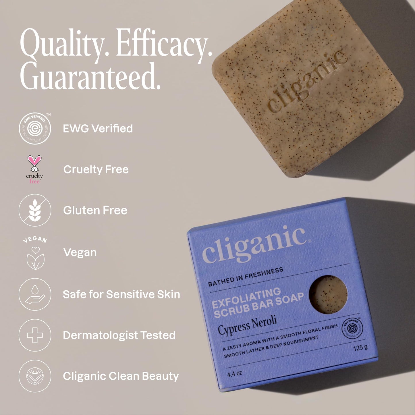 Cliganic Exfoliating Bar Soap For Men & Women – Body Scrub Soap with 98% Natural Ingredients Cleanses, Smooths & Revitalizes Skin, Moisturizing Soap Bar - Cypress Neroli (2 Pack)