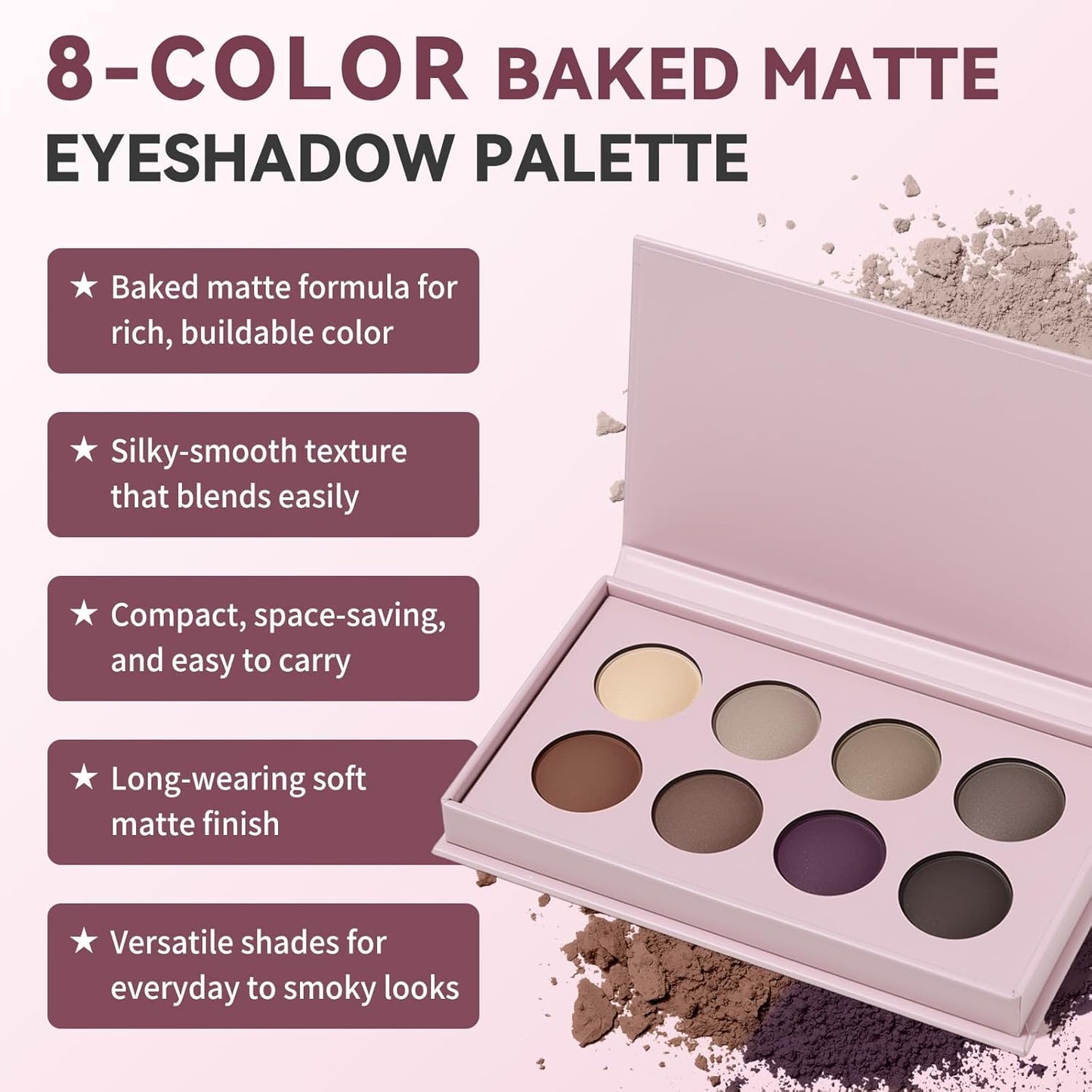 UCANBE Baked Matte Eyeshadow Palette - High Pigment, Soft Blendable, Long-Lasting | 01 All Matte