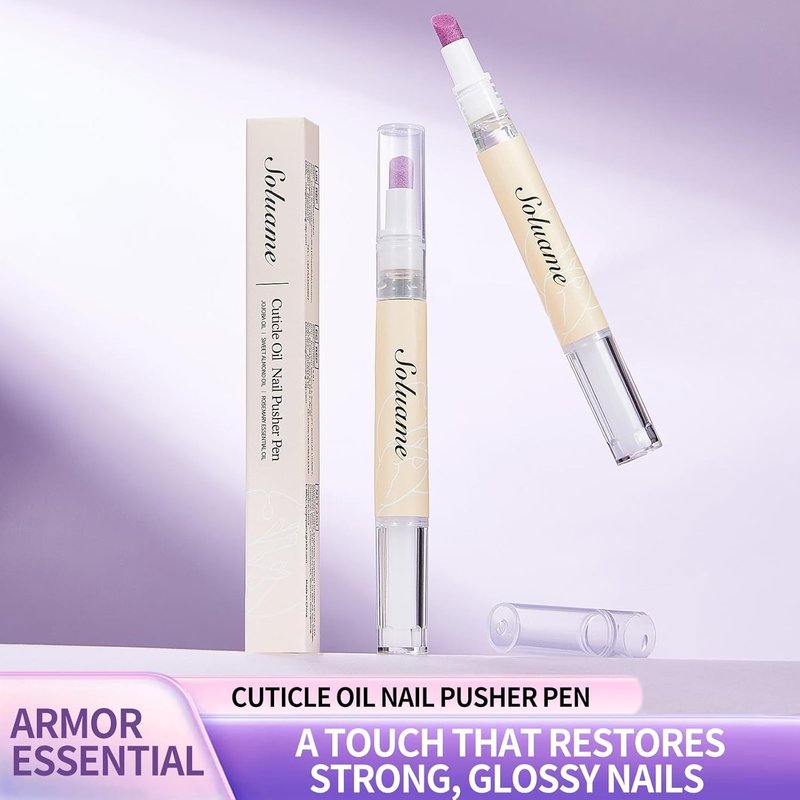 Ceramic Cuticle Oil Pusher Pen - Dual-Action Nail Care Tool | Exfoliates & Nourishes Hangnails, 2ml x 2