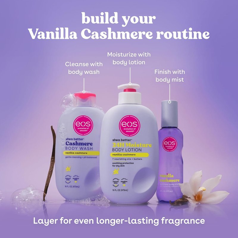 eos Cashmere Body Wash & Oil Bundle - Moisturizing Vanilla Cashmere Wash & 24-Hour Hydrating Oil, 16 fl oz + 6 fl oz
