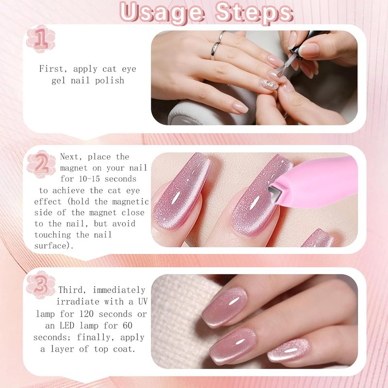 Skiennix 3-in-1 Cat Eye Nail Magnet - Versatile Heart, Round & Line Shapes | 2-Piece Nail Art Tool Set