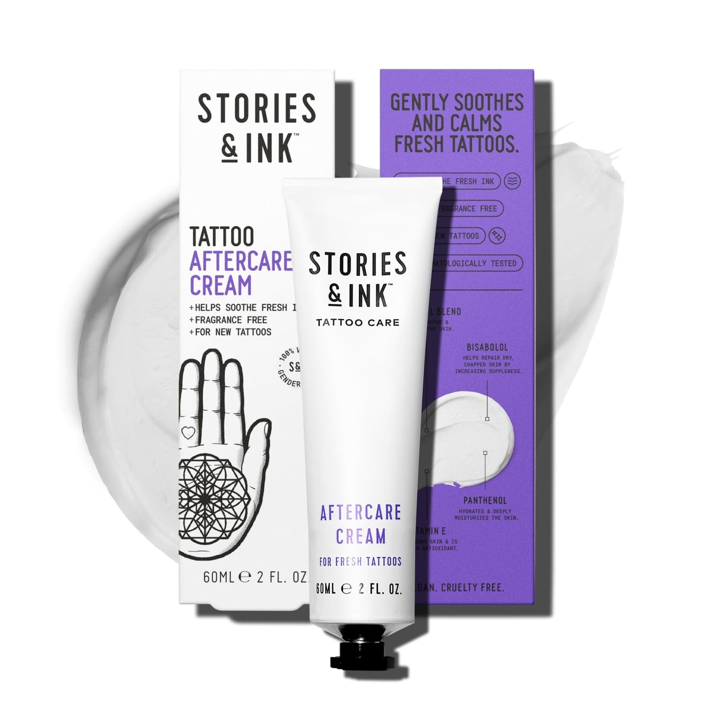 Stories & Ink Tattoo Care | AFTERCARE CREAM for Fresh Tattoos | Soothing Moisturizer to Calm Itchy, Irritated New Ink | Ultra-Gentle Tattoo Healing Balm, Fragrance-Free, 60 mL / 2 Fl Oz