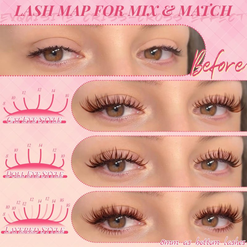 Brown Lashes Clusters Wispy Eyelash Clusters Natural Cluster Eylash Extensions Fluffy Eye Lash Clusters 8-16mm Cluster Eyelashes Soft Lightweight Individual Lashes with Thin Band (Drifter Brown)