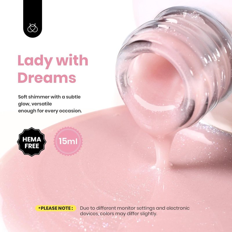Beetles Builder Gel HEMA Free-0.51 oz Lady with Dreams Glitter Pink Building Gel,Building Apex Strengthening Thickening Sensitive Nails Extension,for Beginner DIY Salon at Home,UV LED Lamp Cured