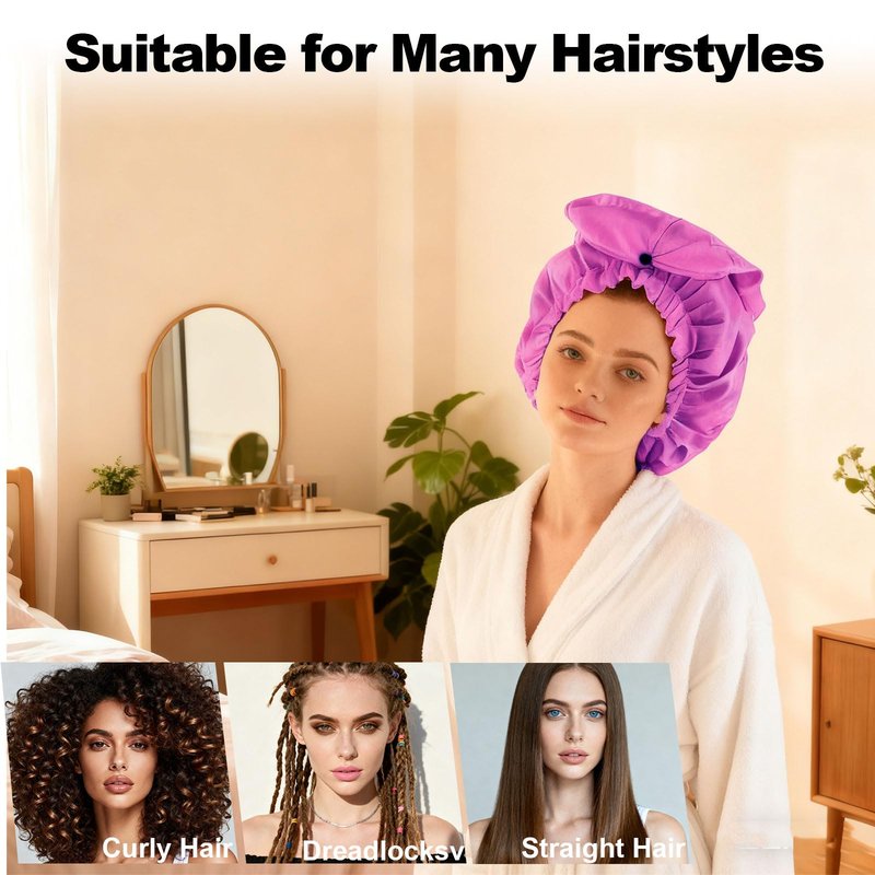 ELEBOX Extra Large Shower Cap for Braids/Curly Hair/Dreadlock | Reusable Waterproof Long Bonnets for Women Shower/Cooking/Cleaning/Spa | XL Bathing Cap with Adjustable Drawstring & Button, Purple