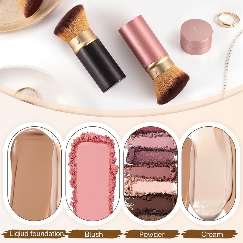 Retractable Kabuki Makeup Brush - All-in-One Travel Face Brush for Foundation, Powder & Blush | Portable & Easy to Use (Black)